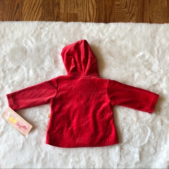Baby girl two piece outfit hooded shirt size 6-9 months red and beige - Picture 6 of 9